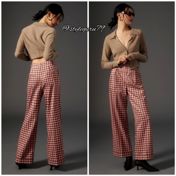 Anthropologie Pants - NWT, Anthropologie, FRNCH Palmer Plaid Trousers In PINK
